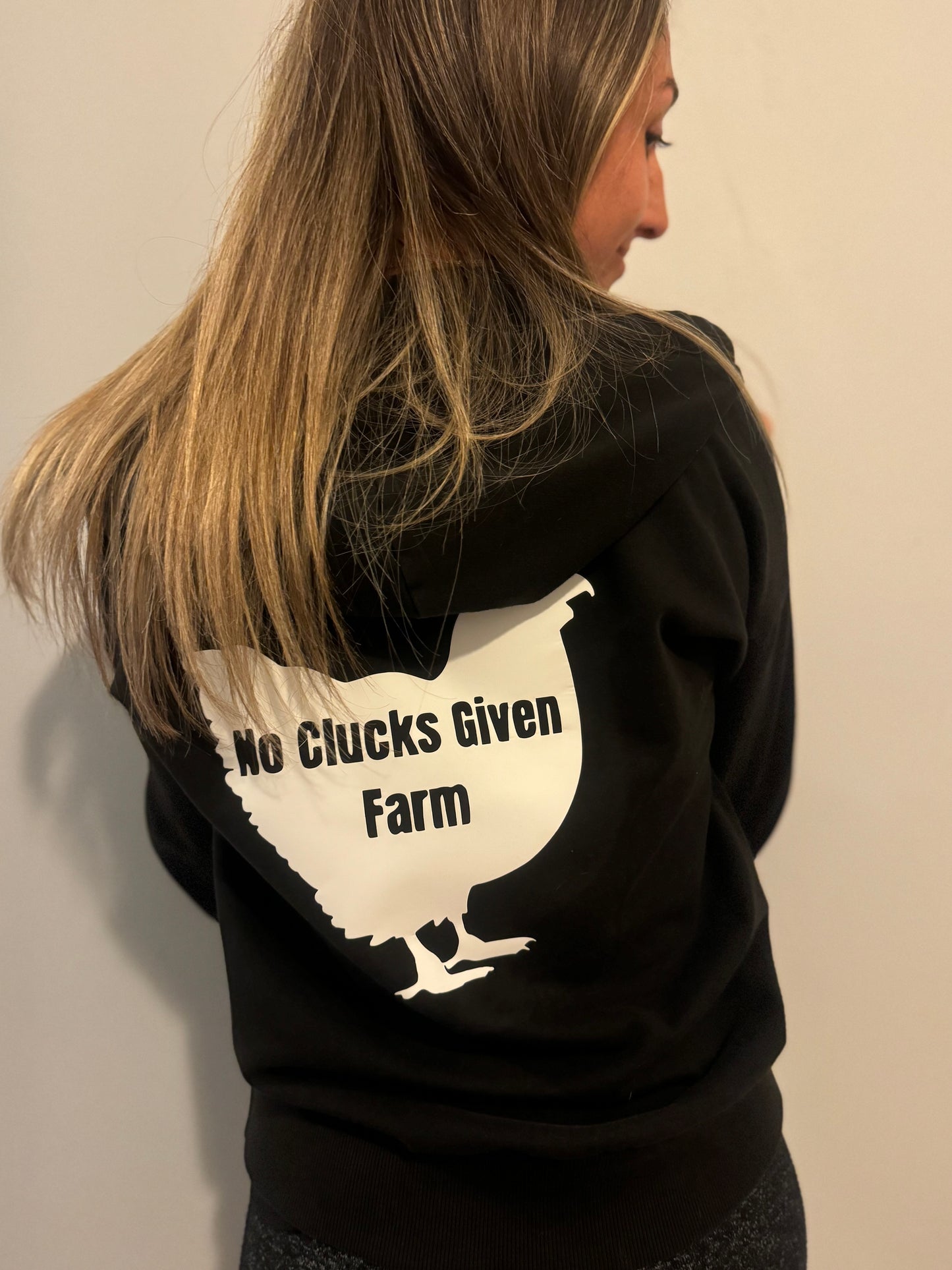 No Clucks Given: Hoodie- White Logo (Back Print)