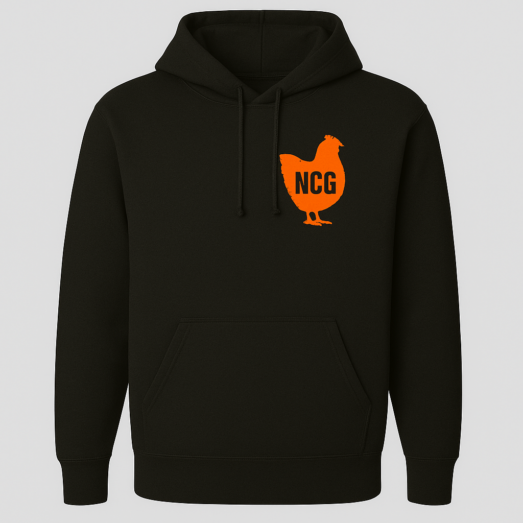 No Clucks Given: Hoodie- Neon Orange Logo (Back Print)
