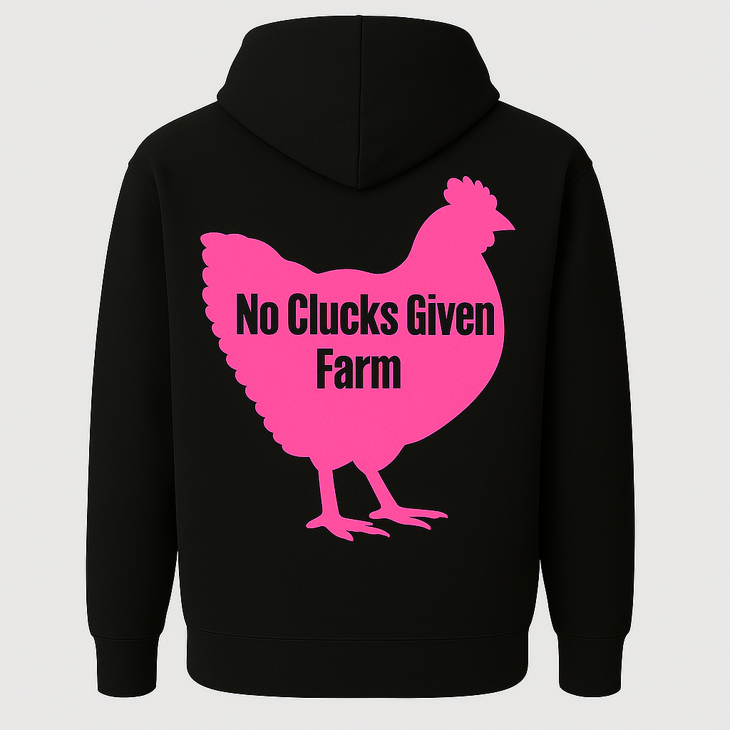 No Clucks Given: Hoodie- Hot Pink Logo (Back Print)