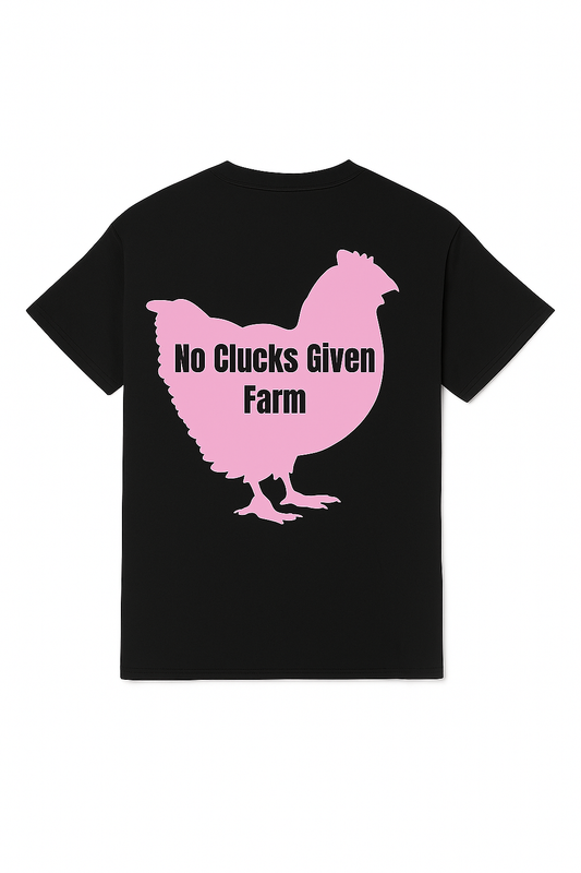 No Clucks Given: Tee – Light Pink Logo (Back Print)