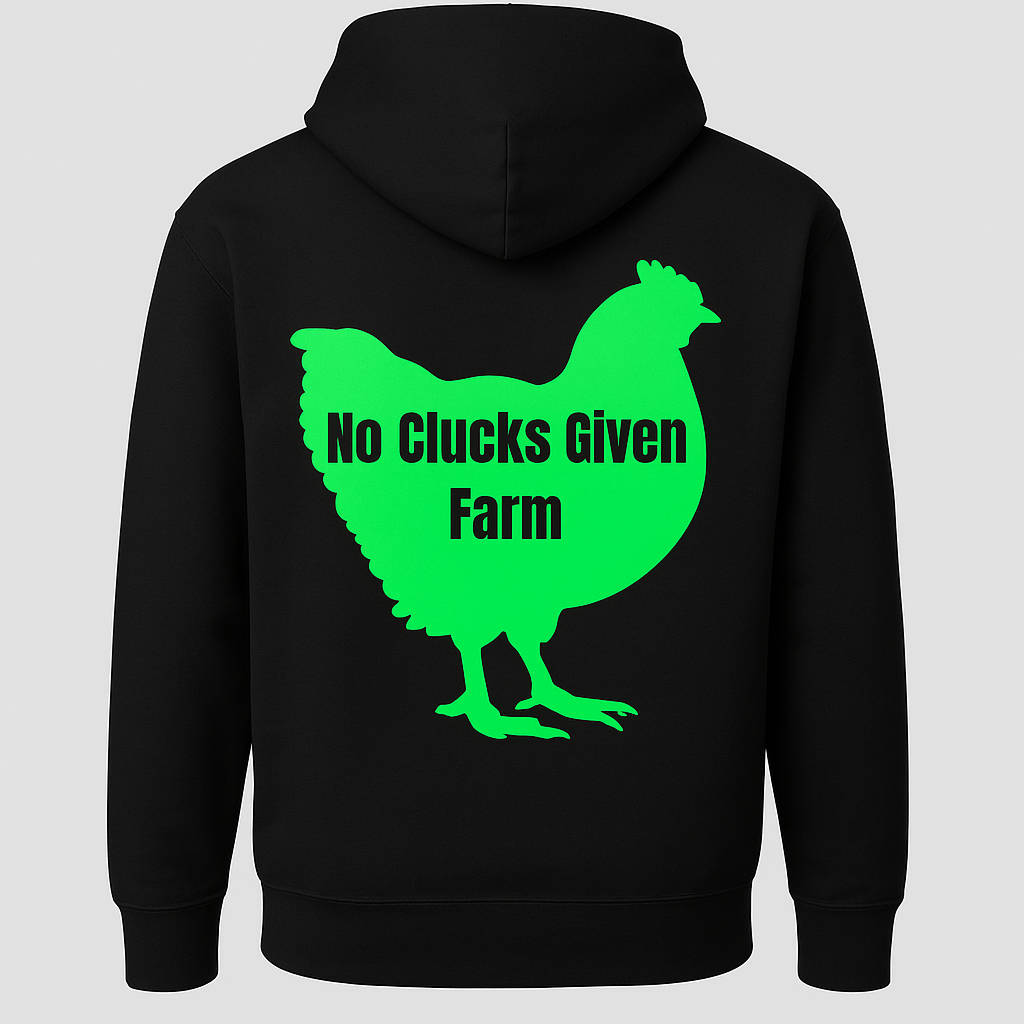 No Clucks Given: Hoodie- Neon Green Logo (Back Print)