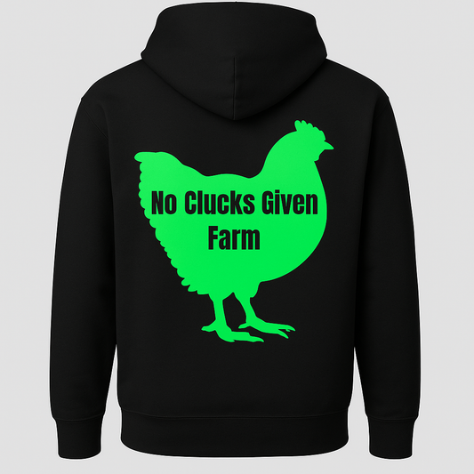 No Clucks Given: Hoodie- Neon Green Logo (Back Print)