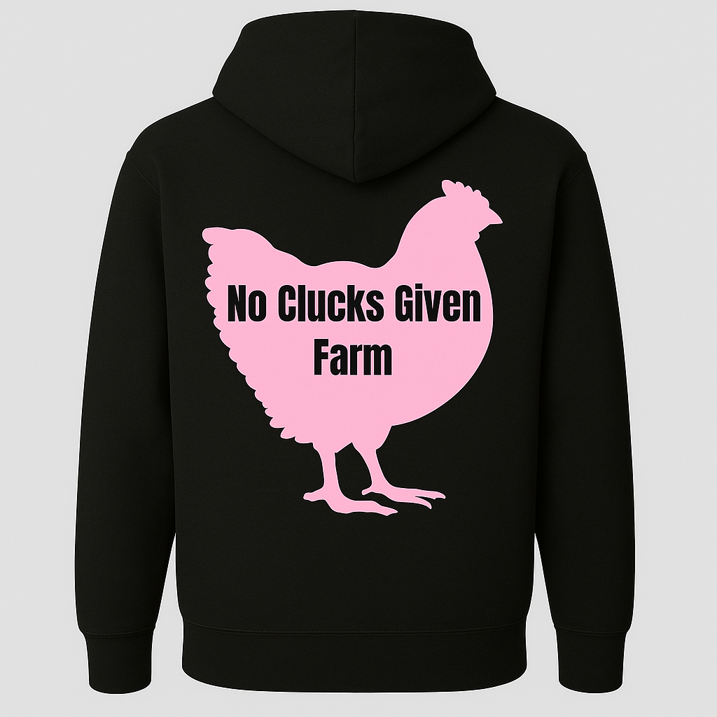 No Clucks Given: Hoodie- Light Pink Logo (Back Print)