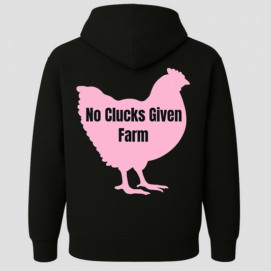No Clucks Given: Hoodie- Light Pink Logo (Back Print)