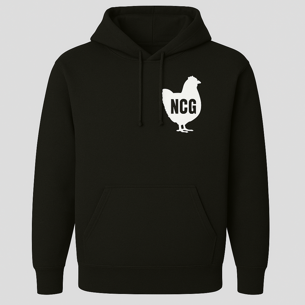 No Clucks Given: Hoodie- White Logo (Back Print)