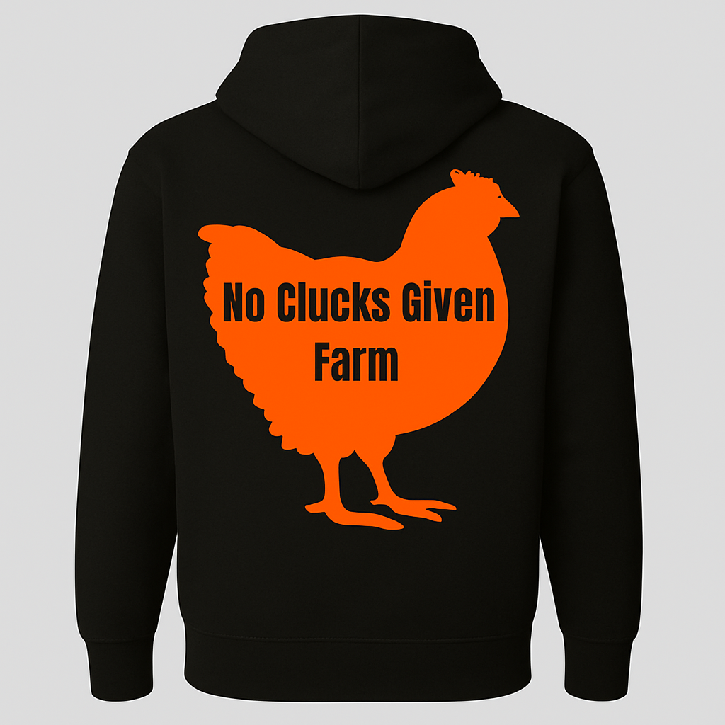 No Clucks Given: Hoodie- Neon Orange Logo (Back Print)